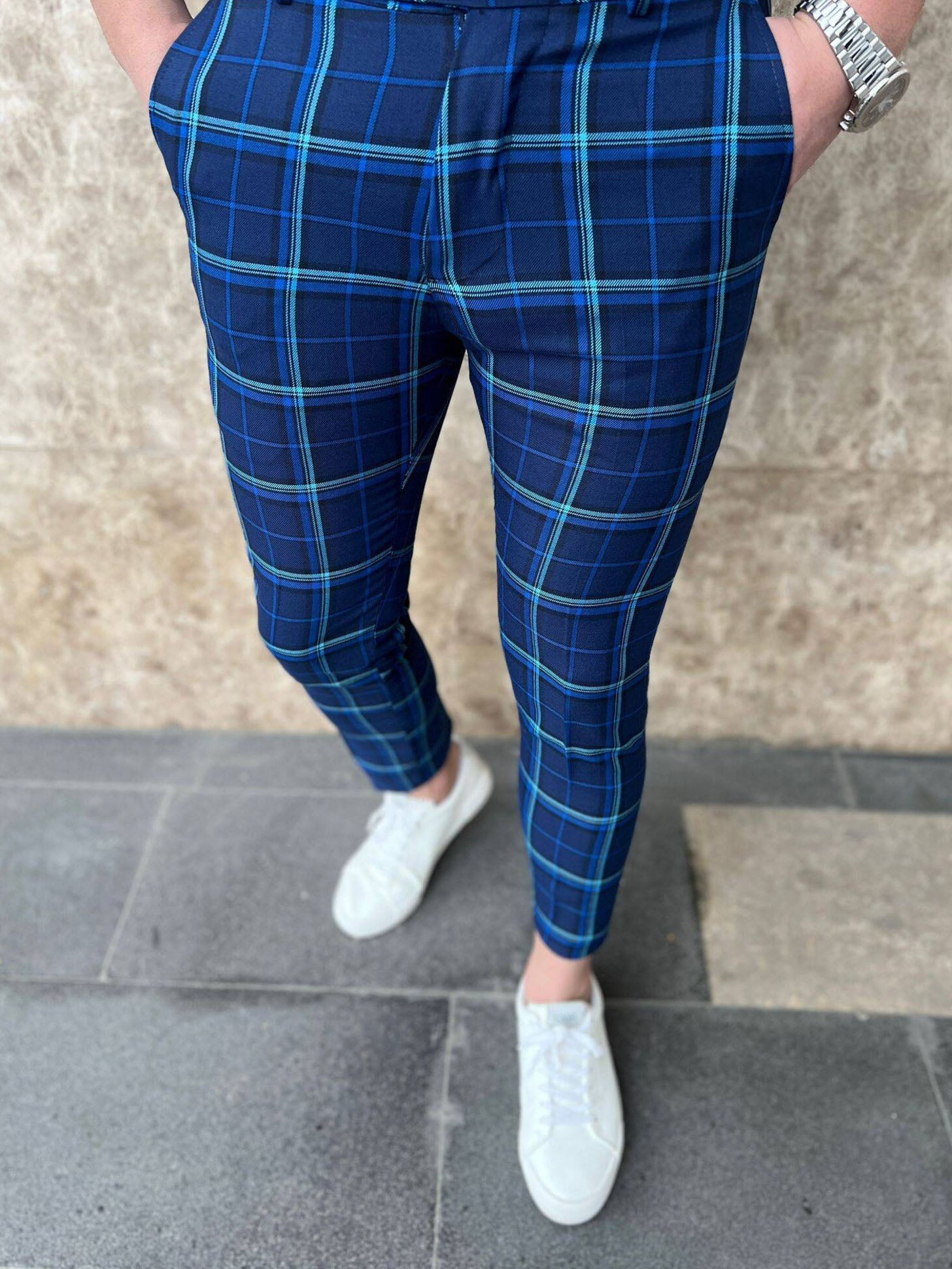 Men's Classic Plaid Pants #XK6025 - Pants | Royal Blue / S