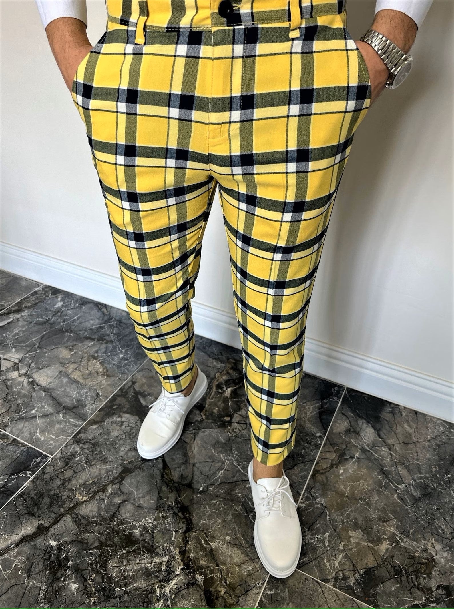 Men’s Timeless Check Pants #XK6020 - Pants | Yellow / S