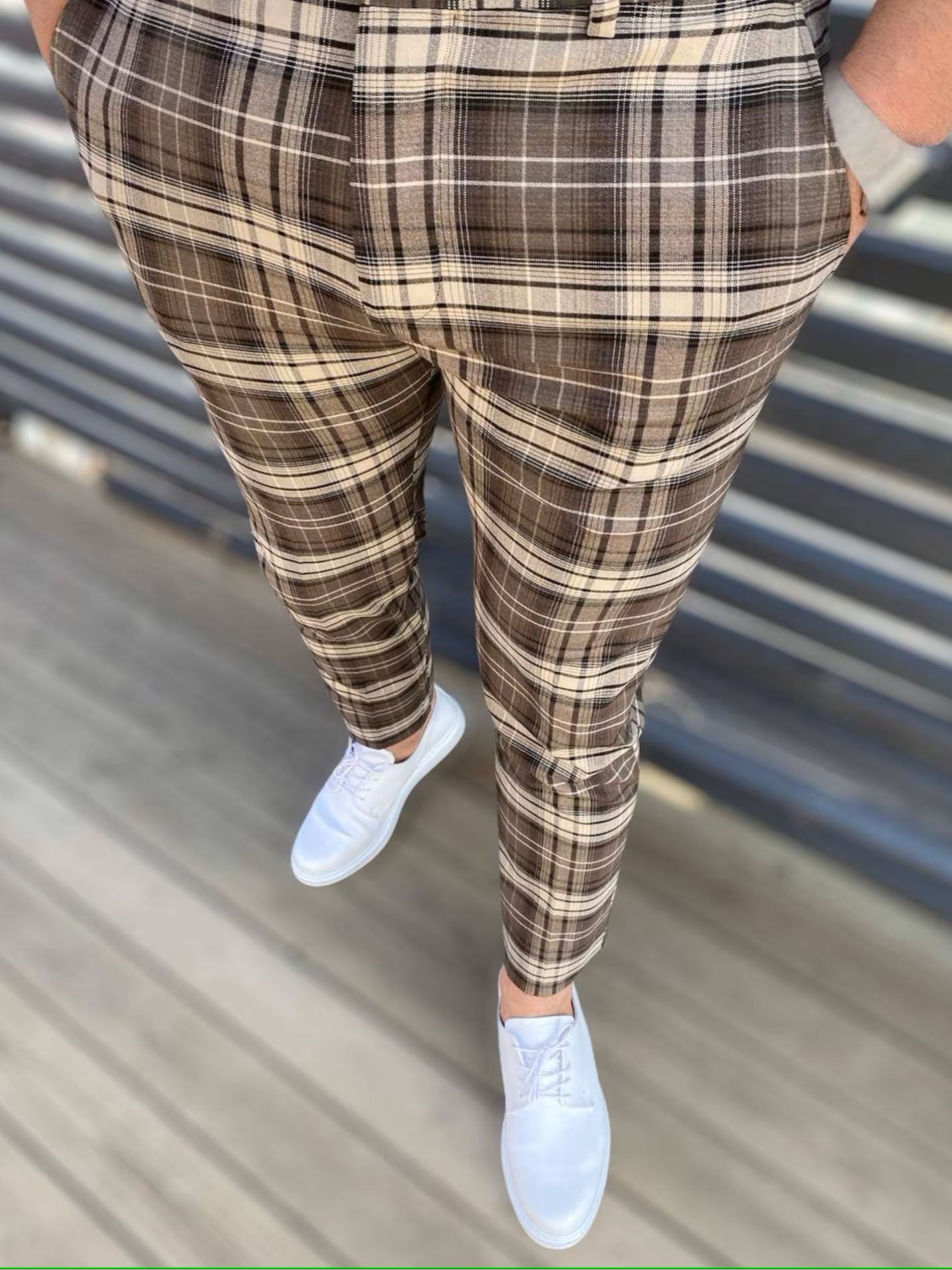 Men's Elegant Plaid Suit Pants #XK6022 - Pants | Coffee Brown / S