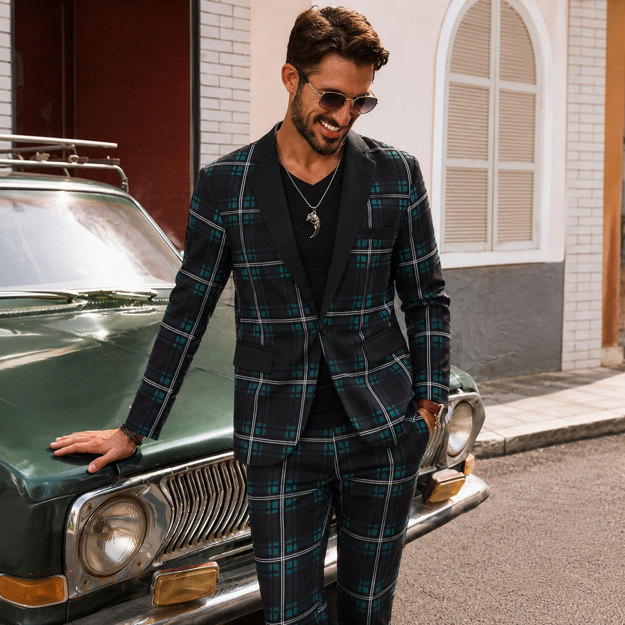 Retro Casual Plaid Suit