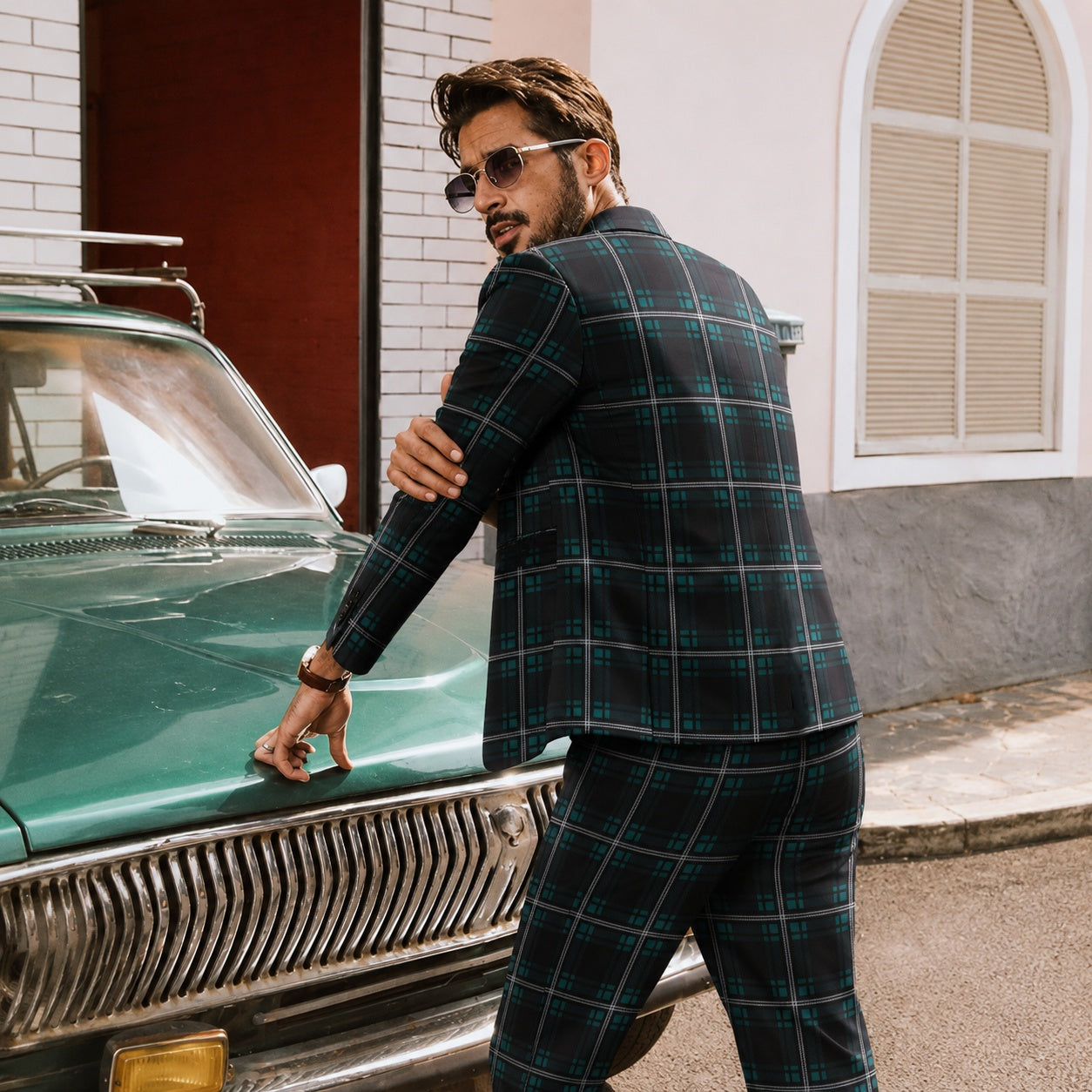 Retro Casual Plaid Suit