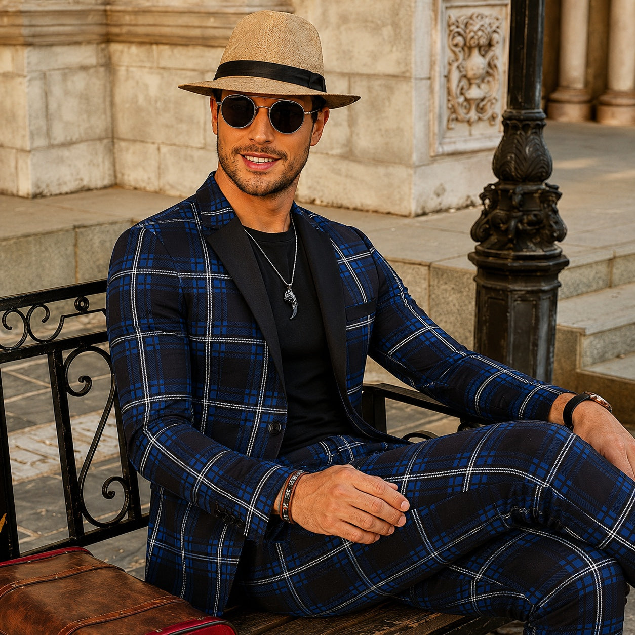 Retro Casual Plaid Suit