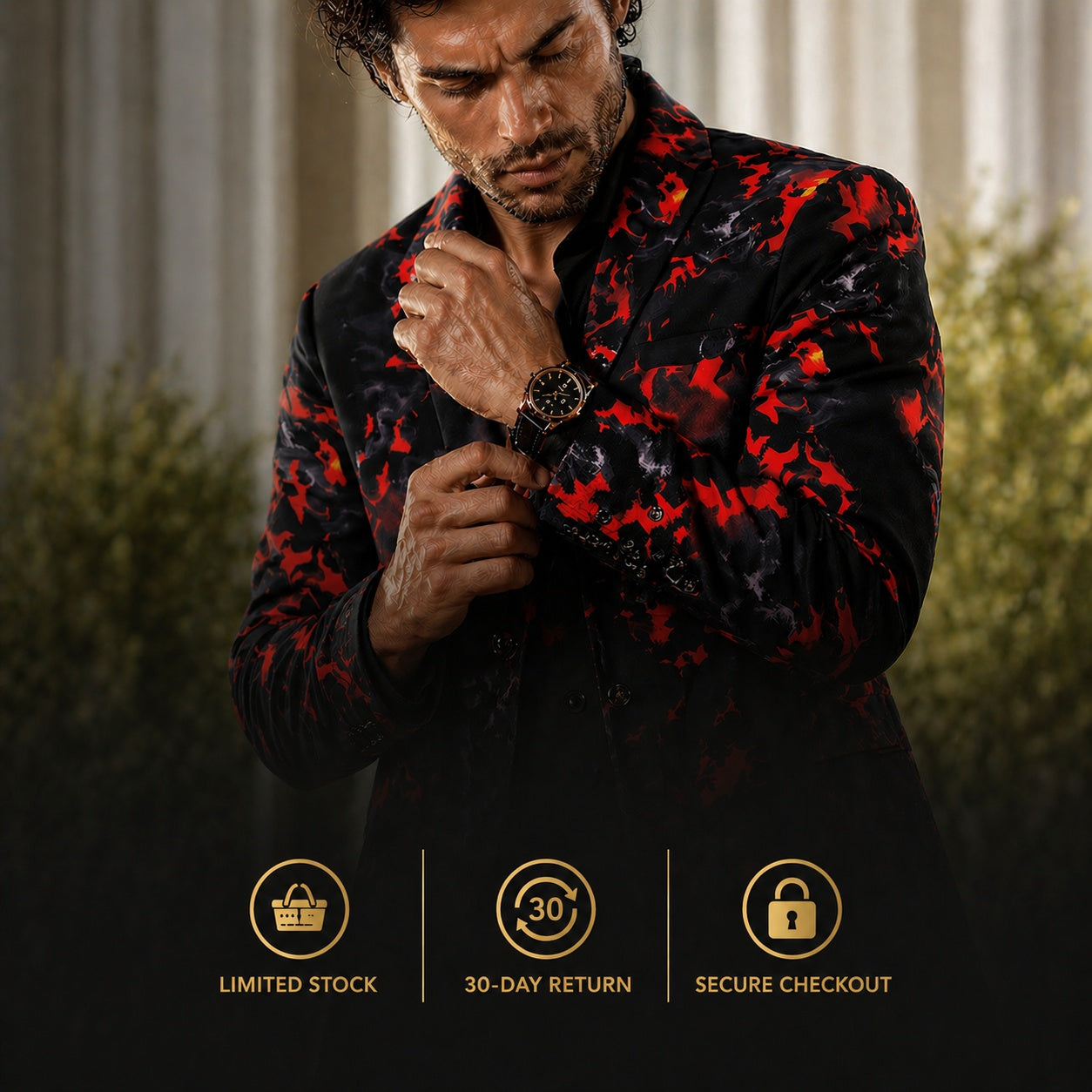 Black Flame Print Suit Set