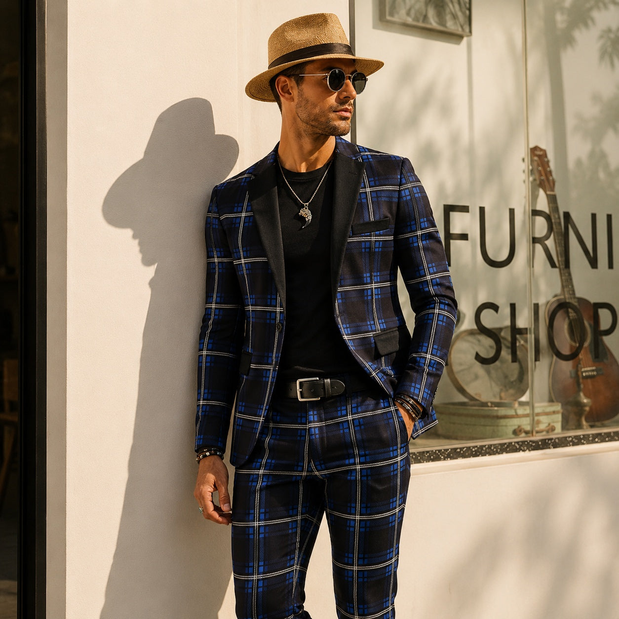 Retro Casual Plaid Suit