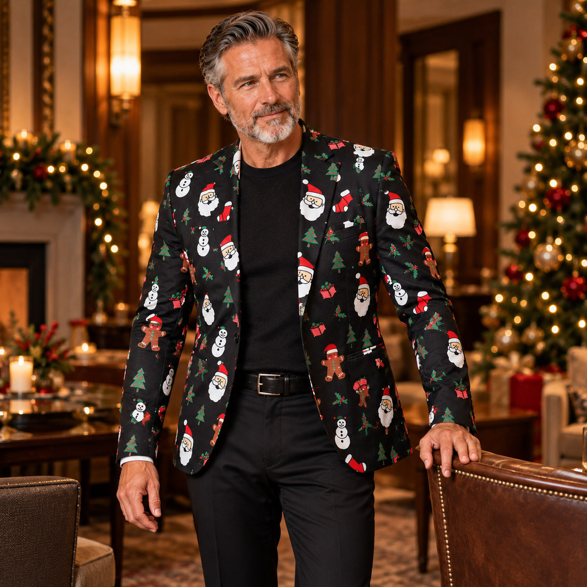 Festlicher Herren-Weihnachtsanzug mit bunten Weihnachtsmotiven
