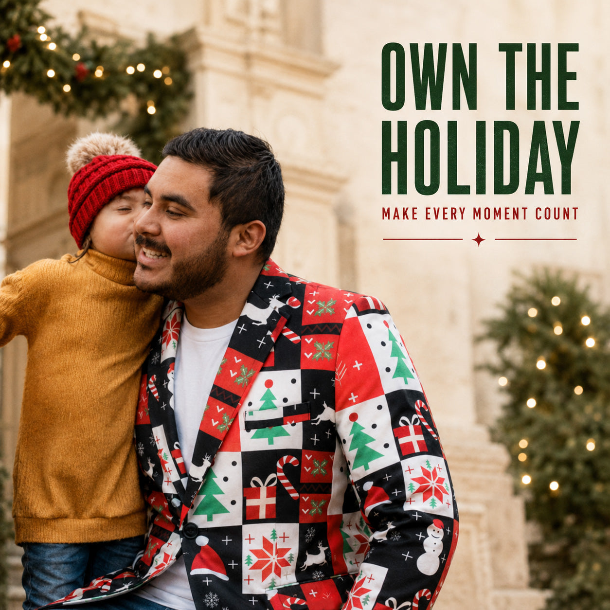 WISHOLIC men's festive printed Christmas blazer suit for family holiday celebrations and photos