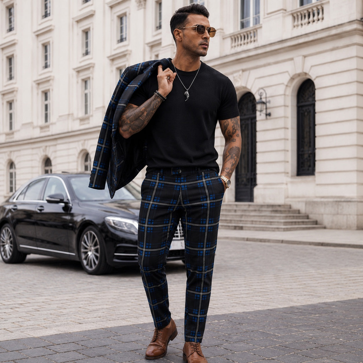 Retro Casual Plaid Suit