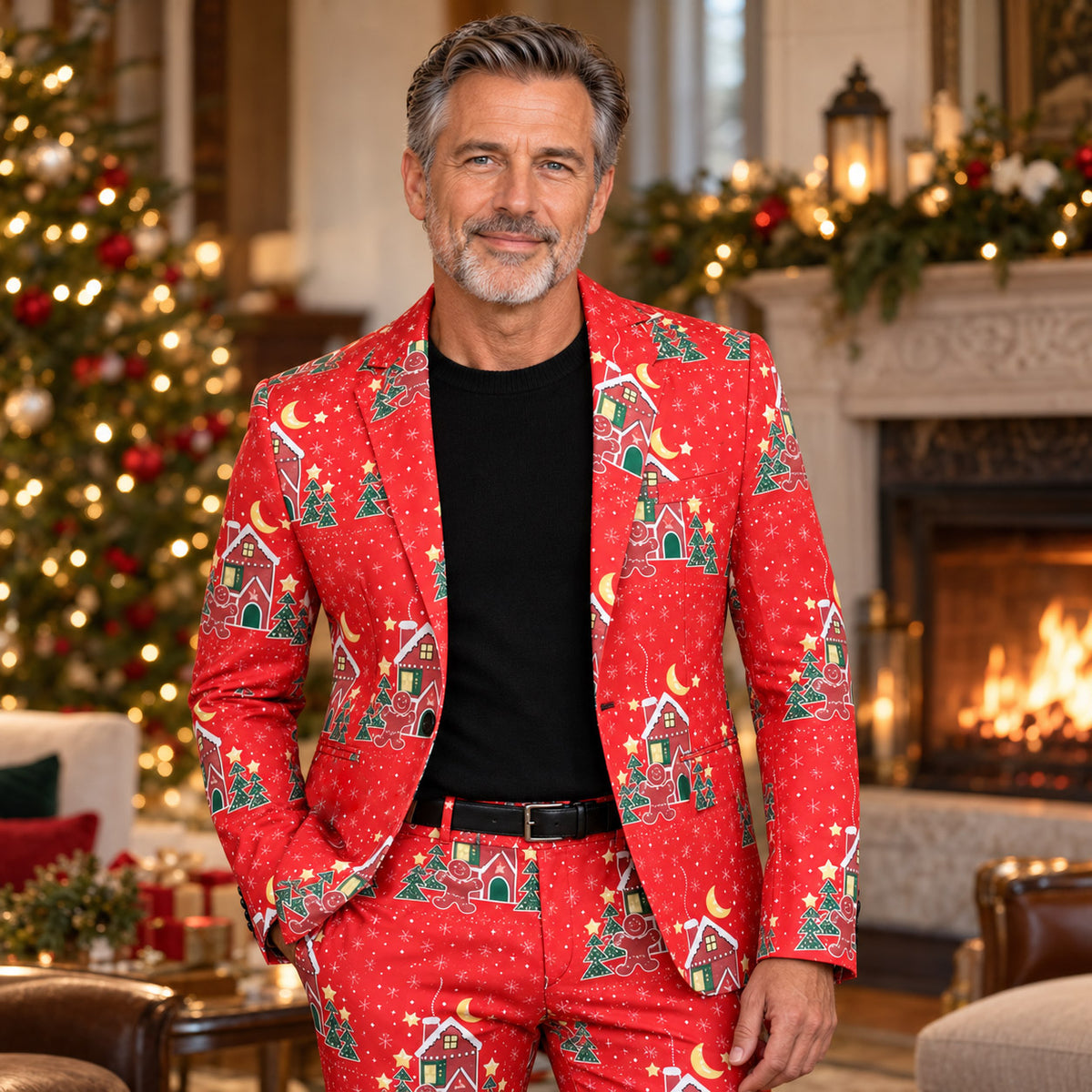 Red Gingerbread House Print Suit