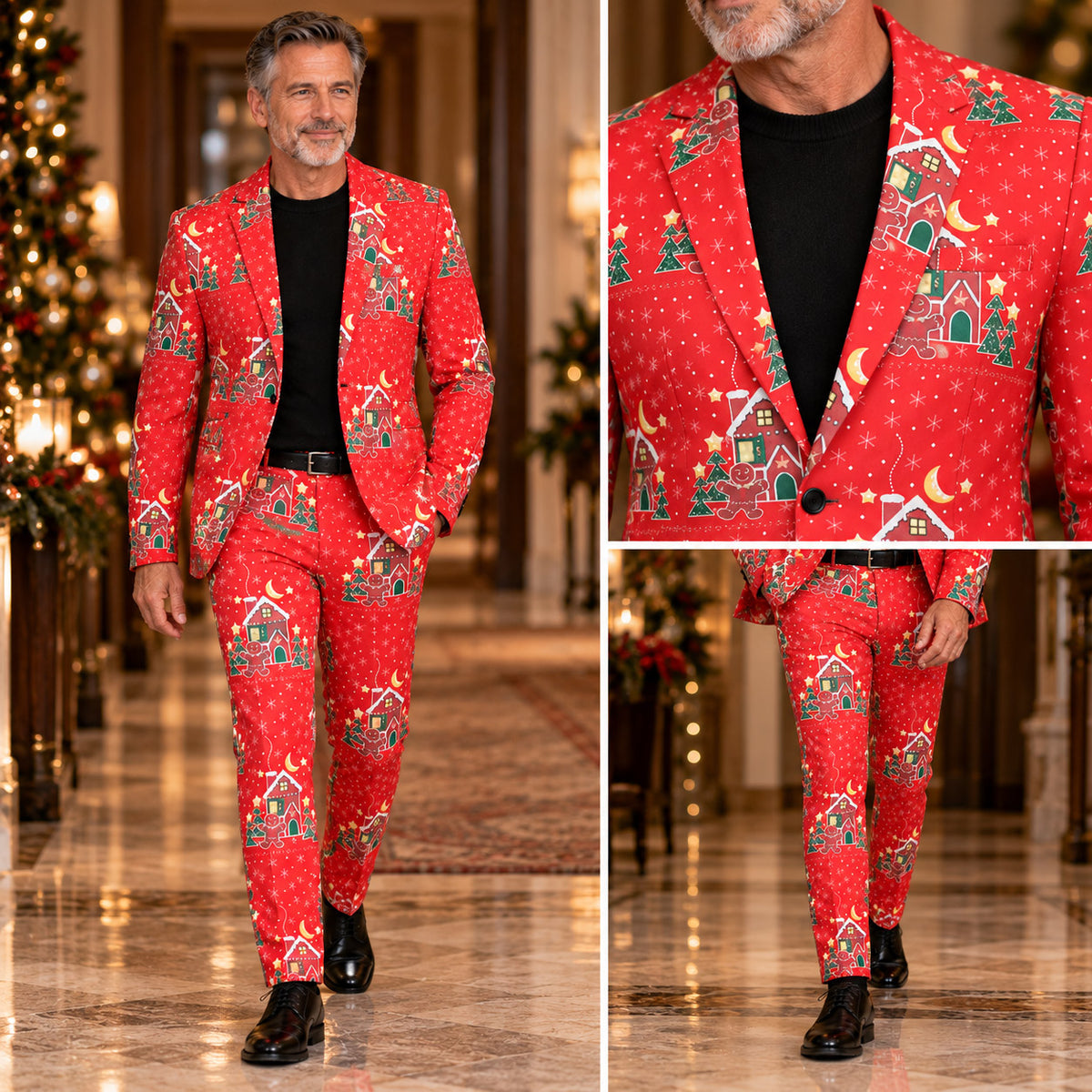 Red Gingerbread House Print Suit