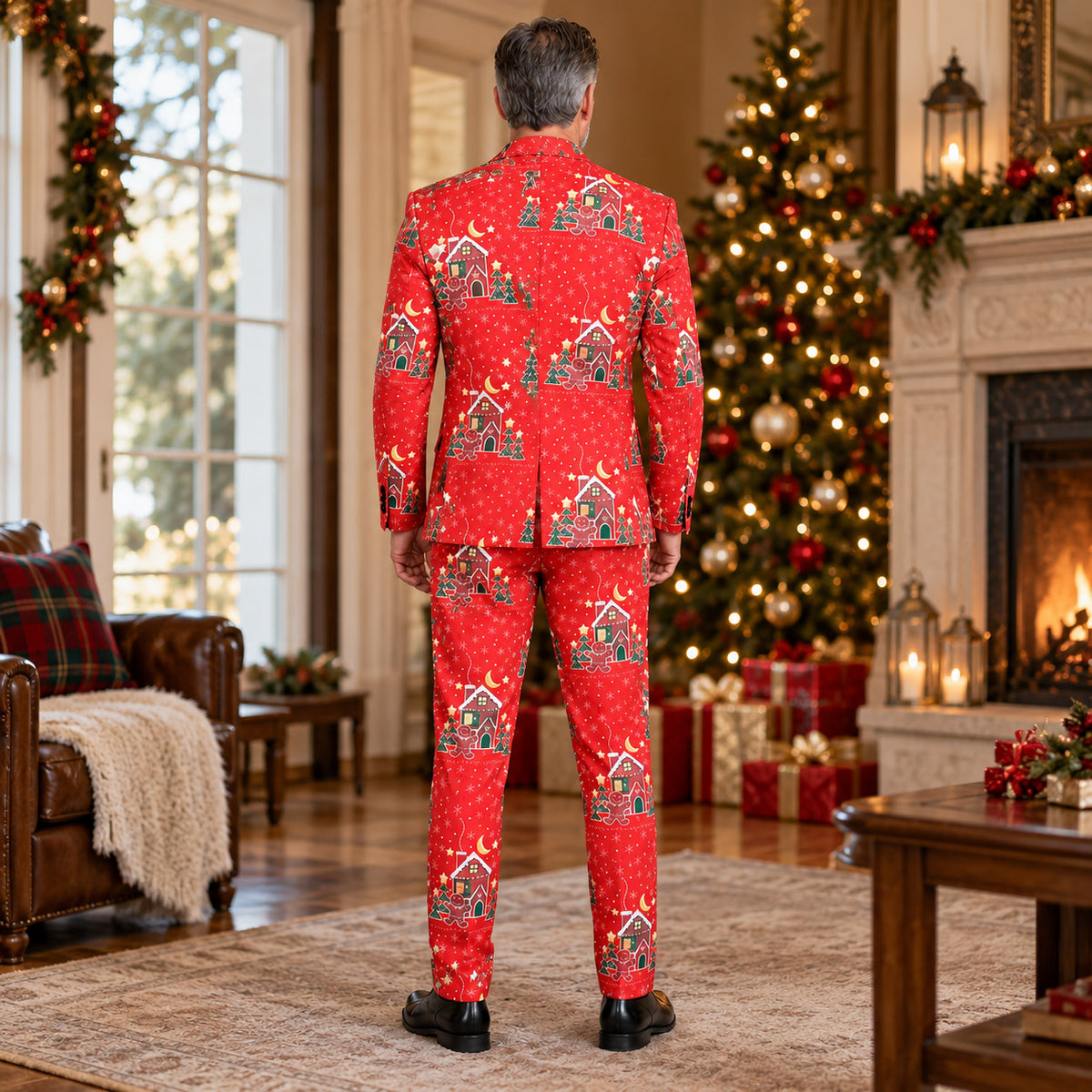 Red Gingerbread House Print Suit