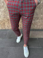 Men's Elegant Plaid Pants #XK6031 - Pants | Burgundy / S